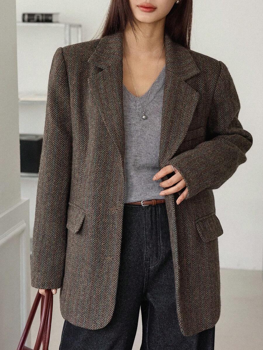 Herringbone Notch Lapel Blazer