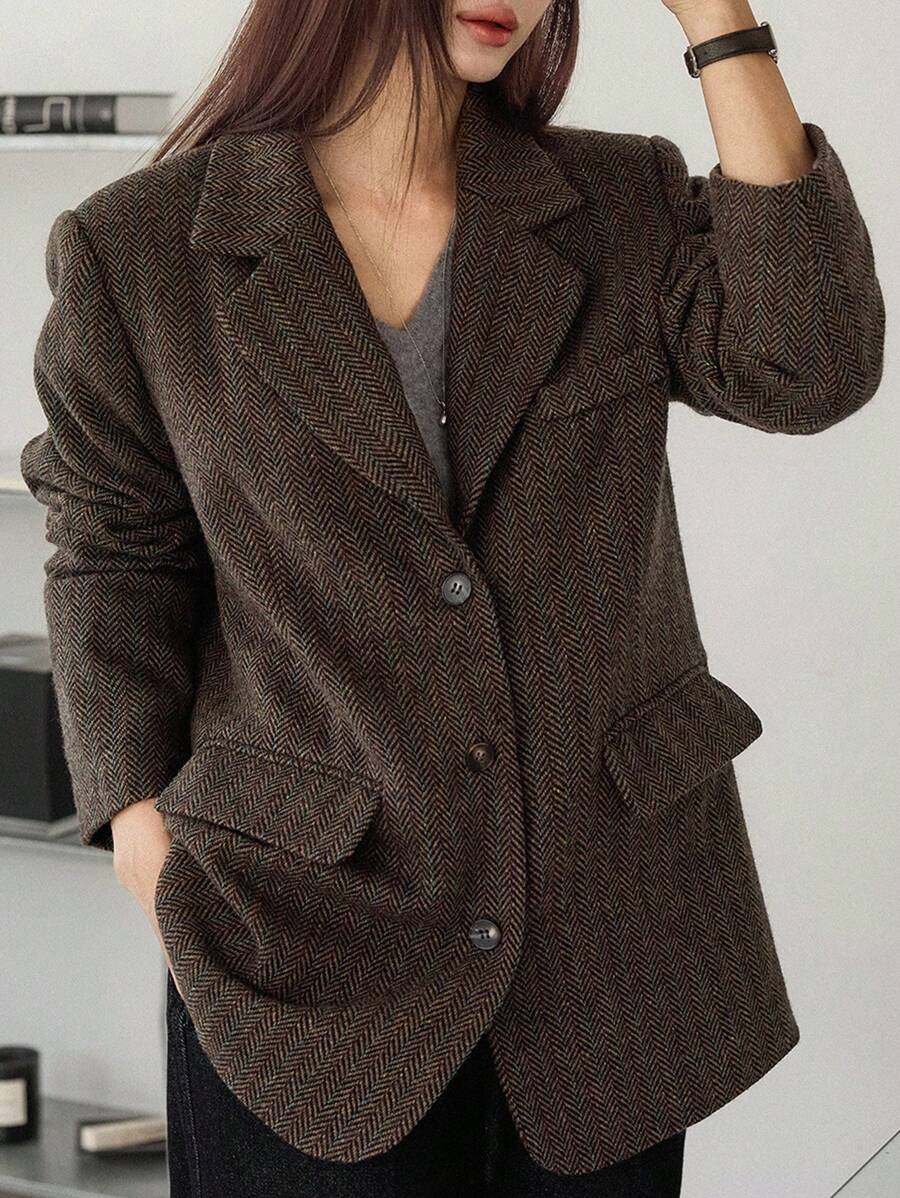 Herringbone Notch Lapel Blazer