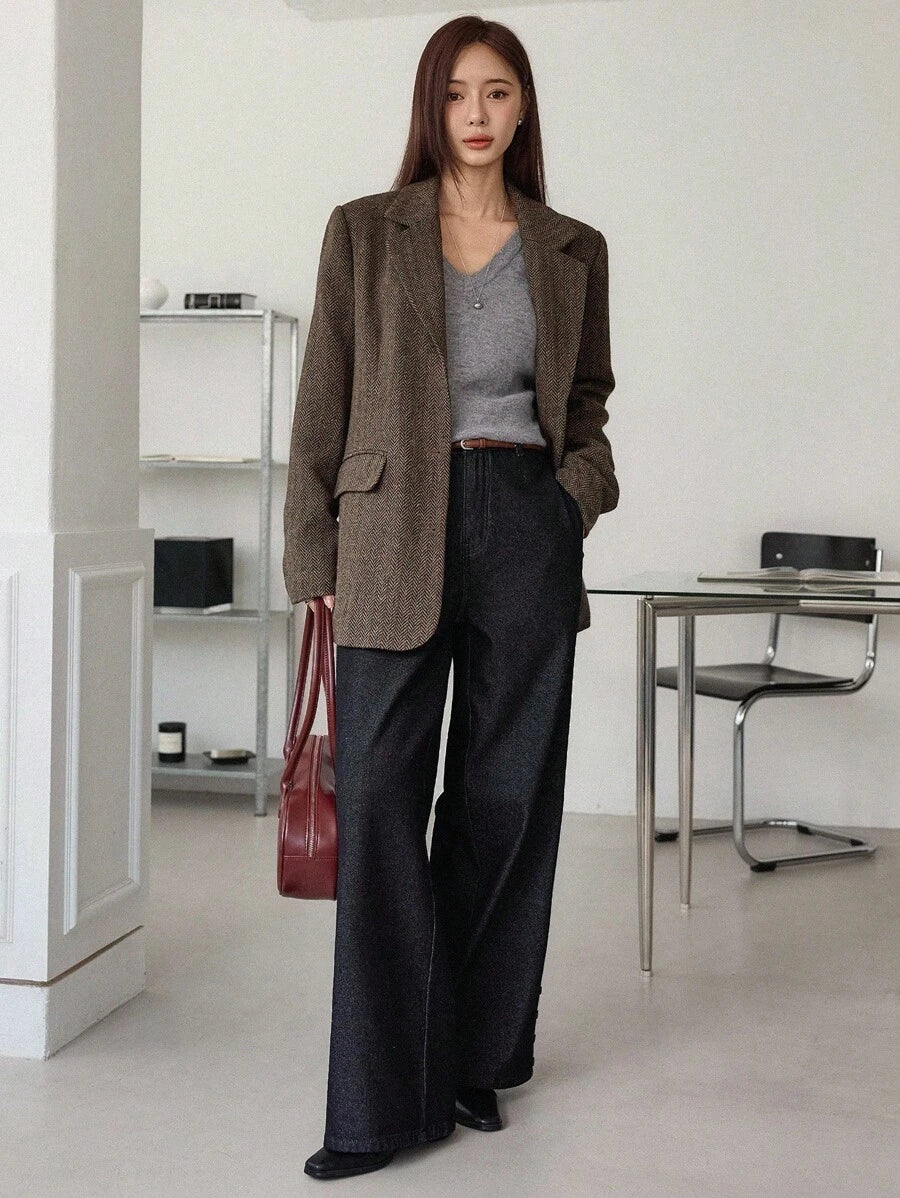 Herringbone Notch Lapel Blazer