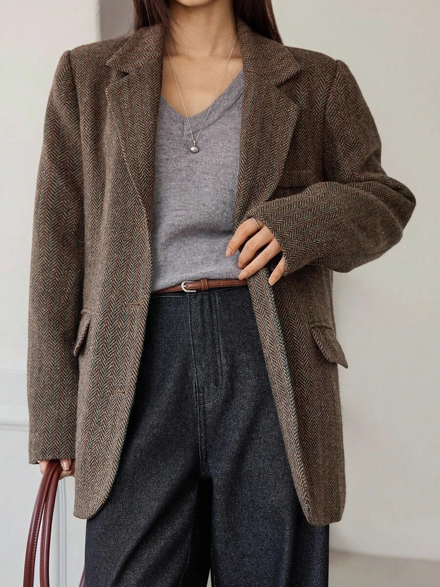 Herringbone Notch Lapel Blazer