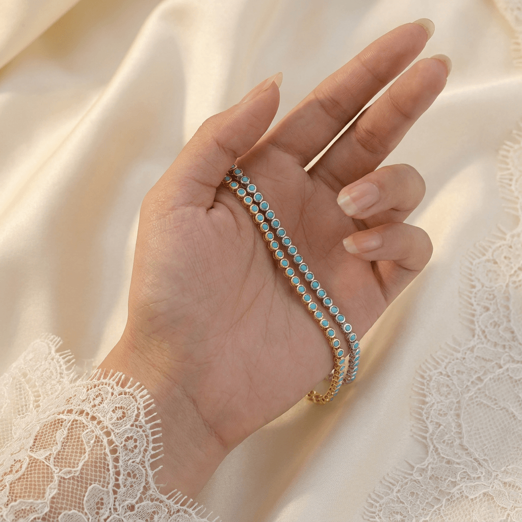 Dainty Turquoise Bezel Tennis Bracelet
