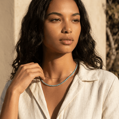 Dainty Round Turquoise Tennis Necklace
