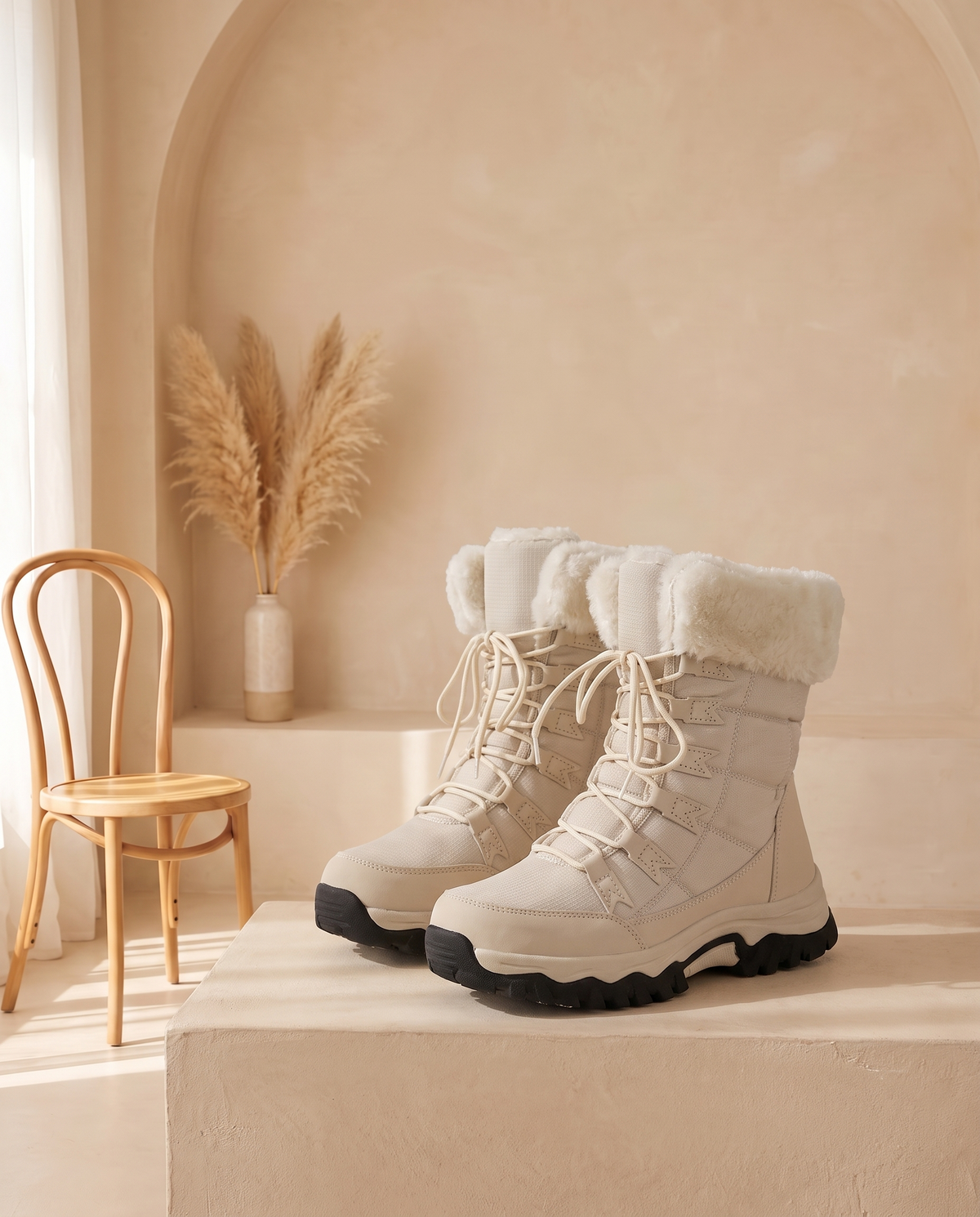 Velvet Vogue Winter Boots with Faux Fur Lining and Lace-Up for Women product view