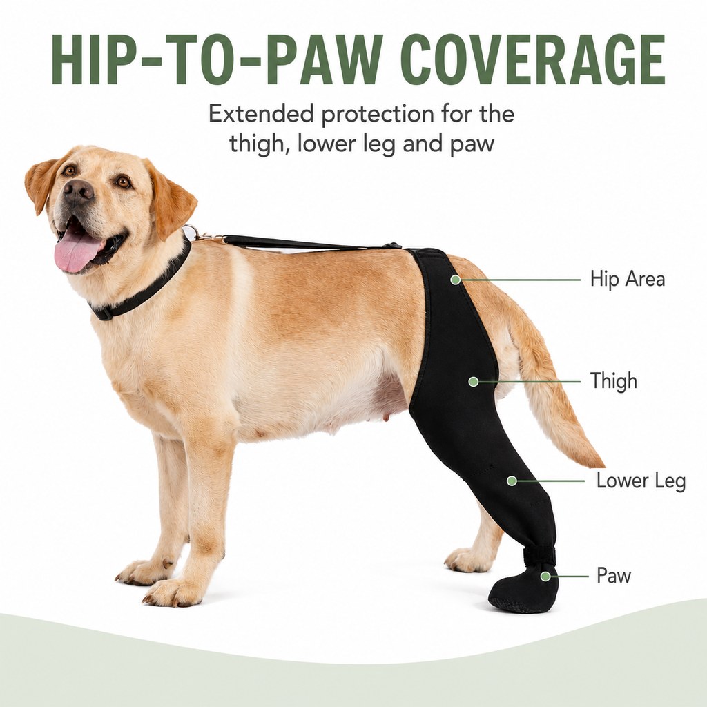 Adjustable Dog Rear Leg Recovery Sleeve with Paw Cover - Helps Limit Licking During Post-Surgery Rest