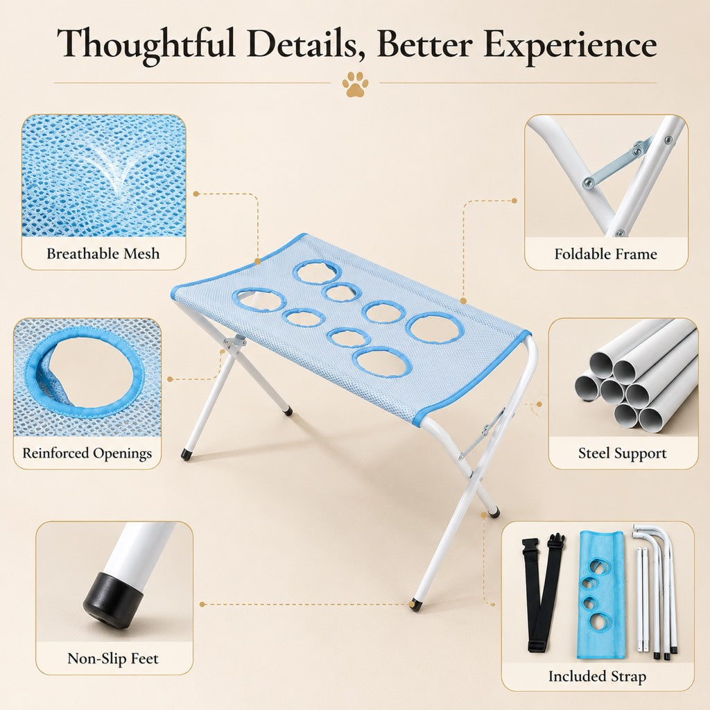 Pet grooming rack suitable for cats and small to medium-sized dogs - foldable eight-opening design for convenient home grooming.