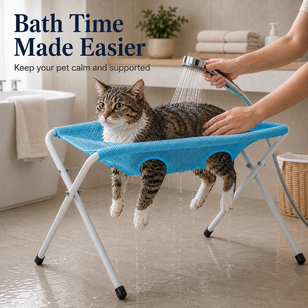 Pet grooming rack suitable for cats and small to medium-sized dogs - foldable eight-opening design for convenient home grooming.