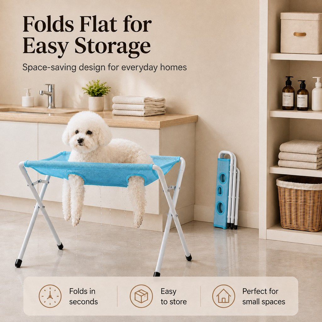 Pet grooming rack suitable for cats and small to medium-sized dogs - foldable eight-opening design for convenient home grooming.