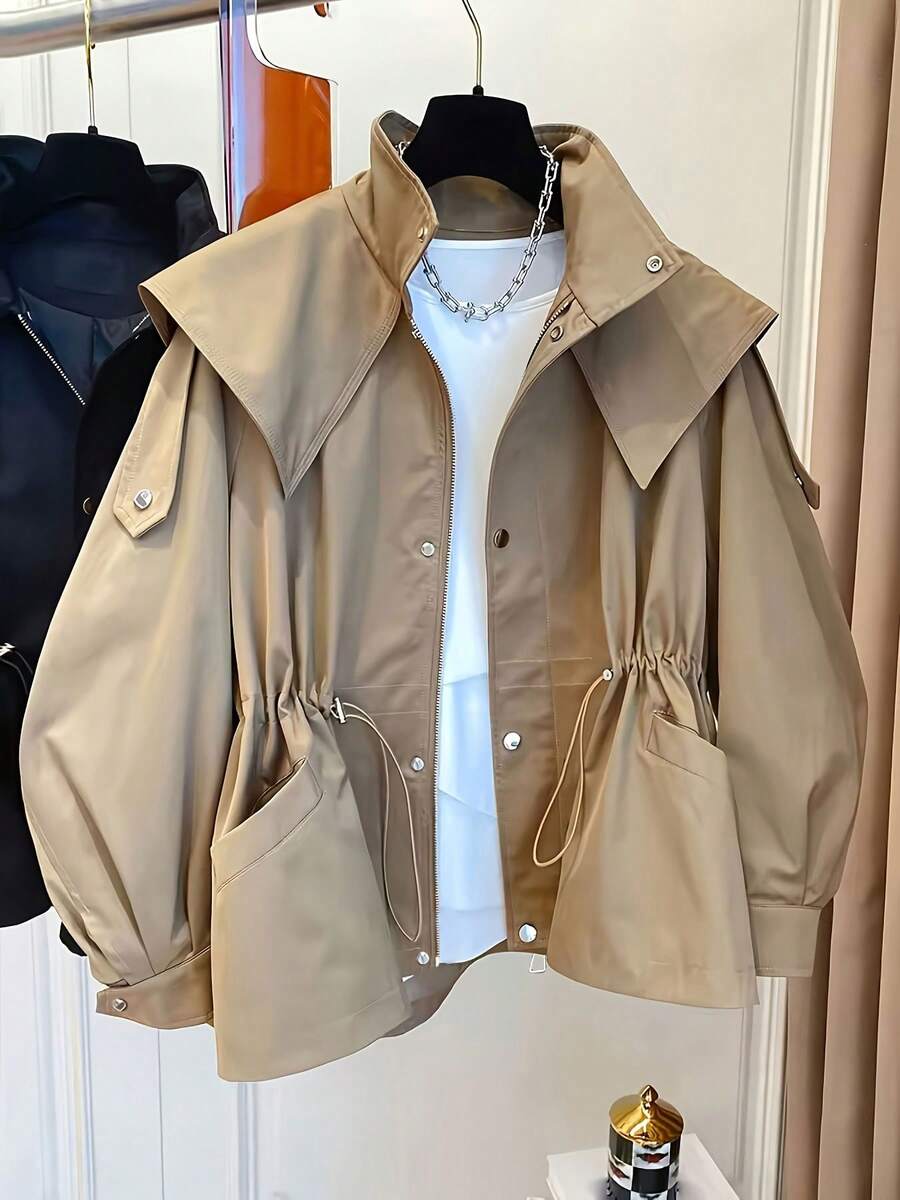 Hooded Drawcord Waist Utility Jacket