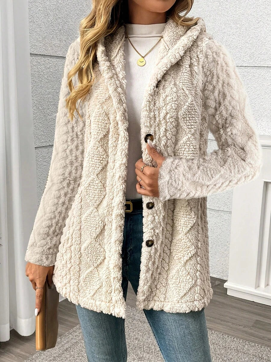 Hooded Fleece Jacket with Raised Diamond Texture