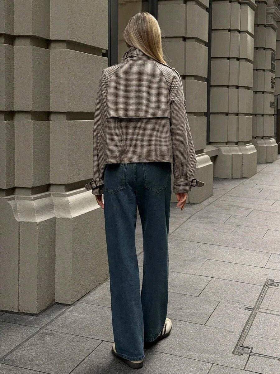 Houndstooth Funnel Neck Jacket