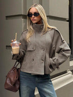 Houndstooth Funnel Neck Jacket