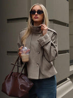 Houndstooth Funnel Neck Jacket