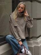 Houndstooth Funnel Neck Jacket