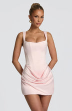 Women's Corset Mini Dress, Square Neckline, Ruched Skirt