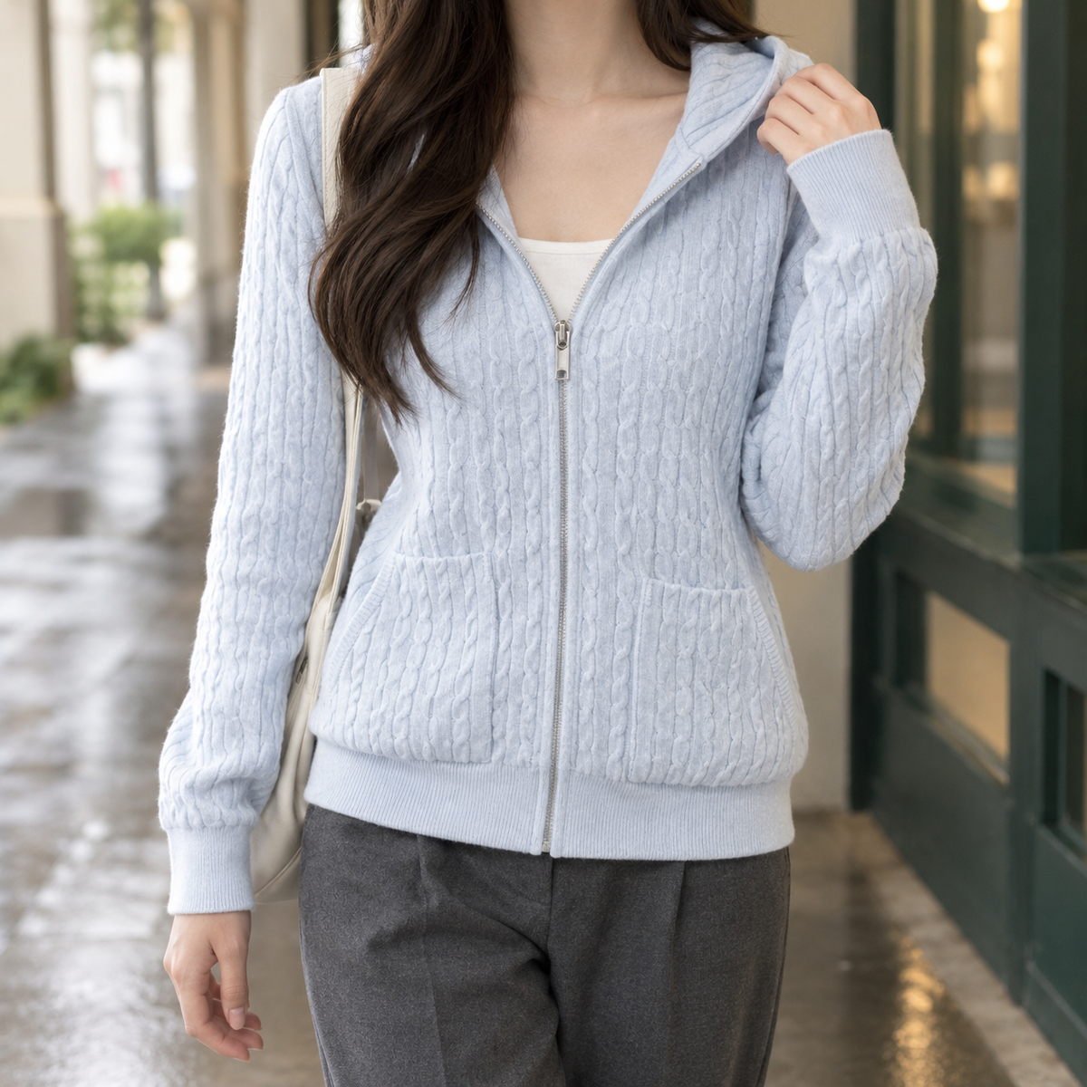 Geraldine-Lane Cable Knit Hoodie