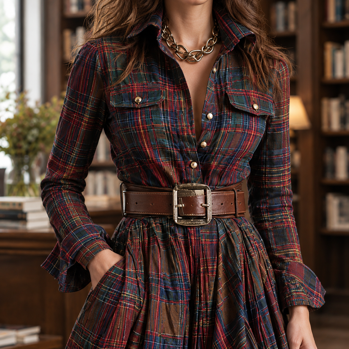 Antonia-Lane Plaid Maxi Dress