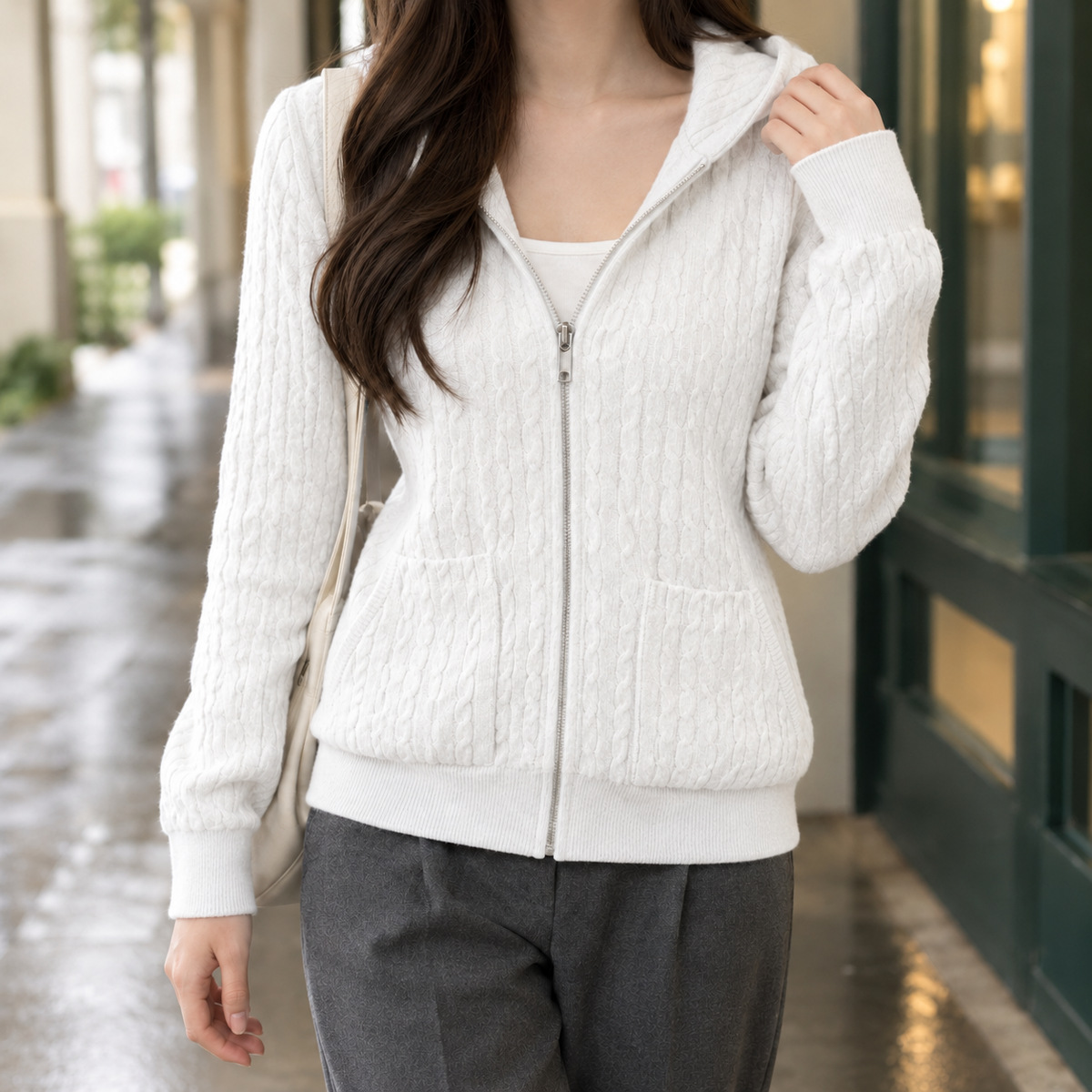 Geraldine-Lane Cable Knit Hoodie