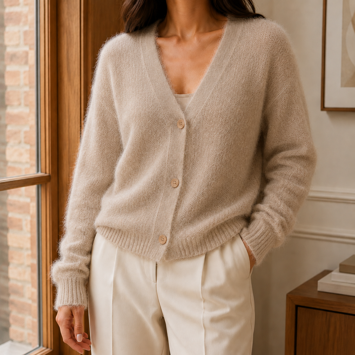Clara-Pearl V-Neck Sweater