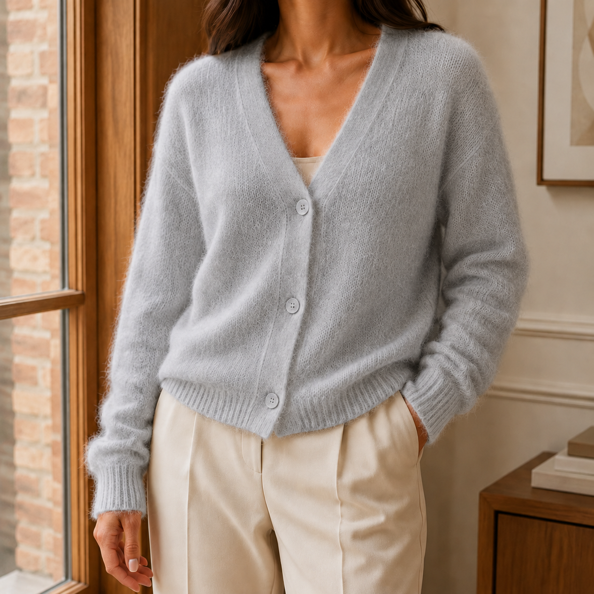 Clara-Pearl V-Neck Sweater