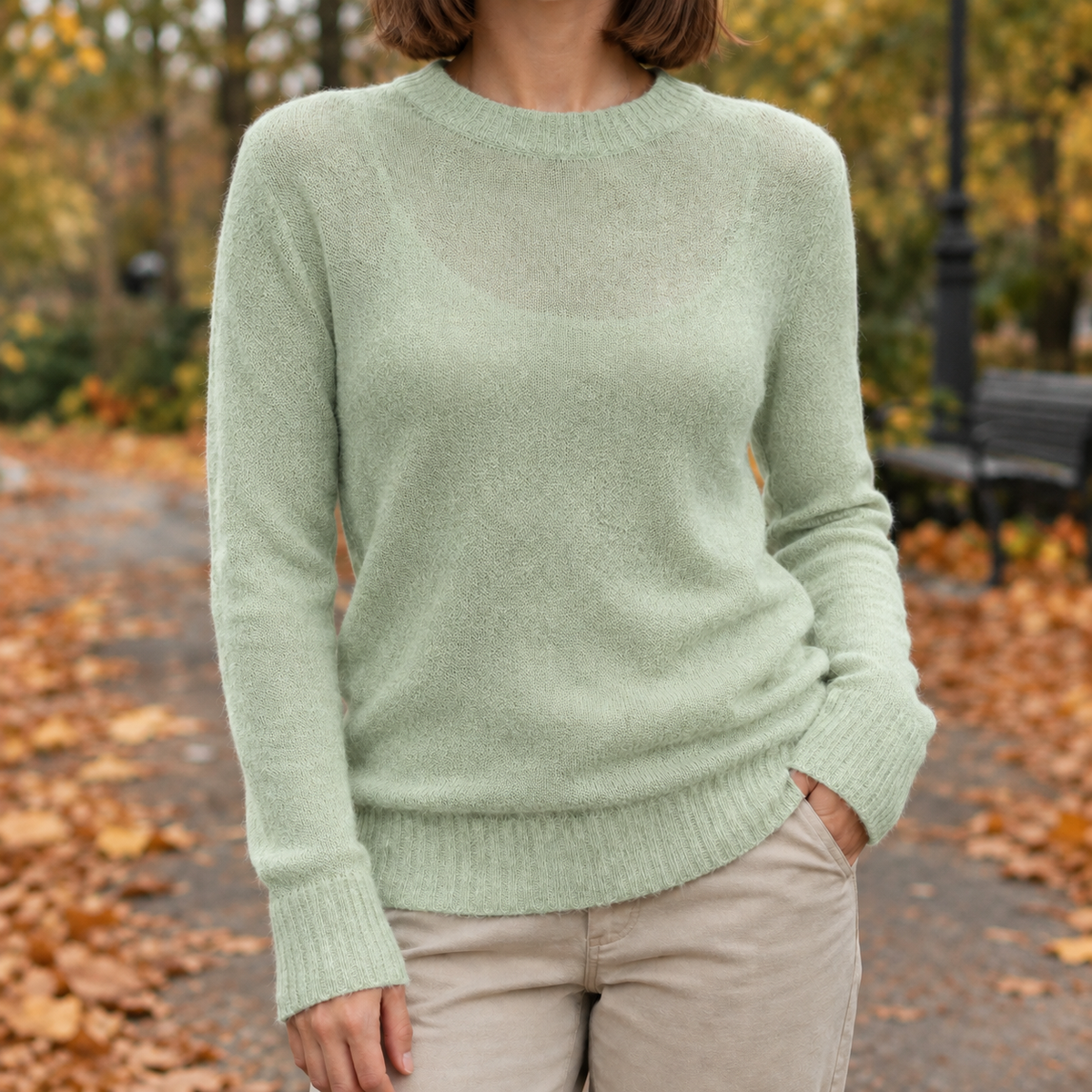 Adrienne-Sage Sheer Knit Sweater