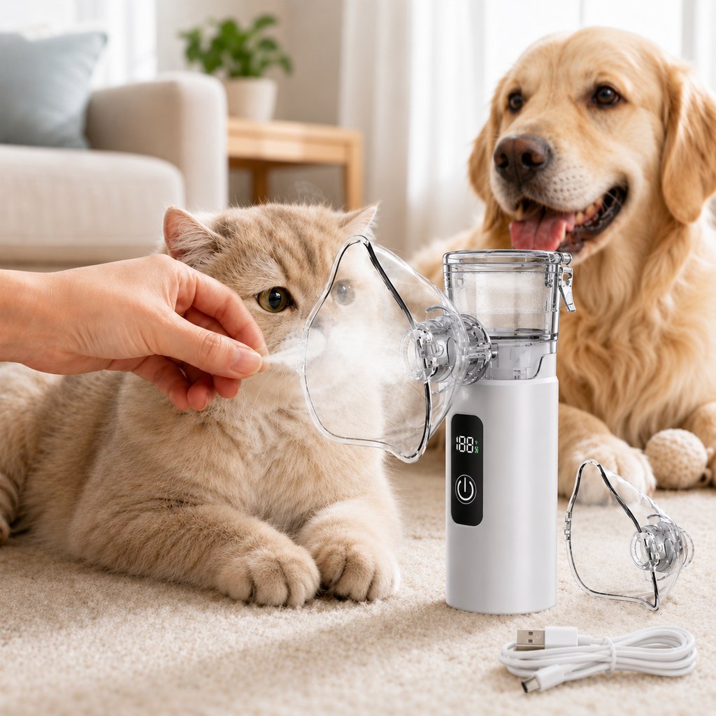 Portable Pet Nebulizer Care Kit for Cats & Dogs - Quiet Mist Device for Senior & Sensitive Pets