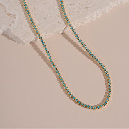 Dainty Round Turquoise Tennis Necklace