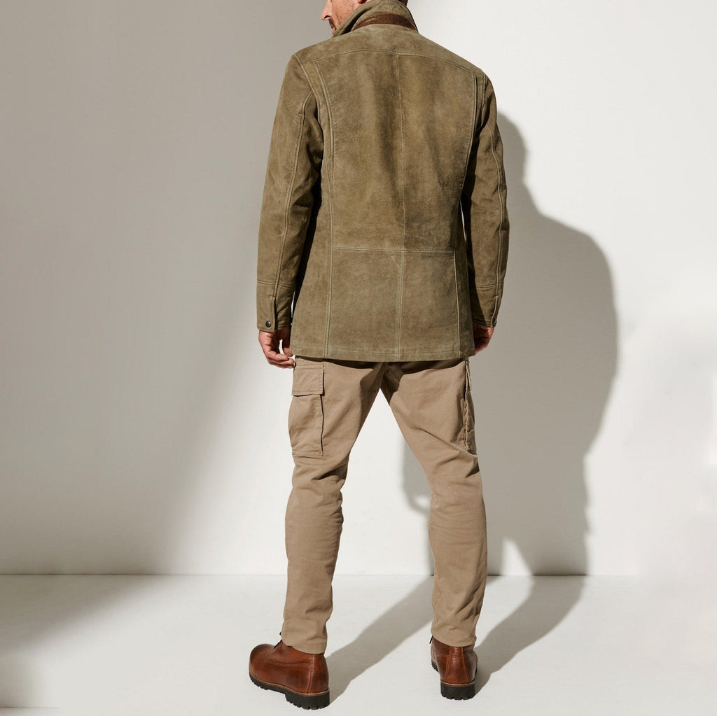 Men's Vintage Suede-Look Jacket, Layered Collar, Button Front