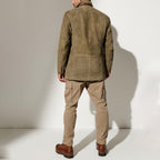 Men's Vintage Suede-Look Jacket, Layered Collar, Button Front