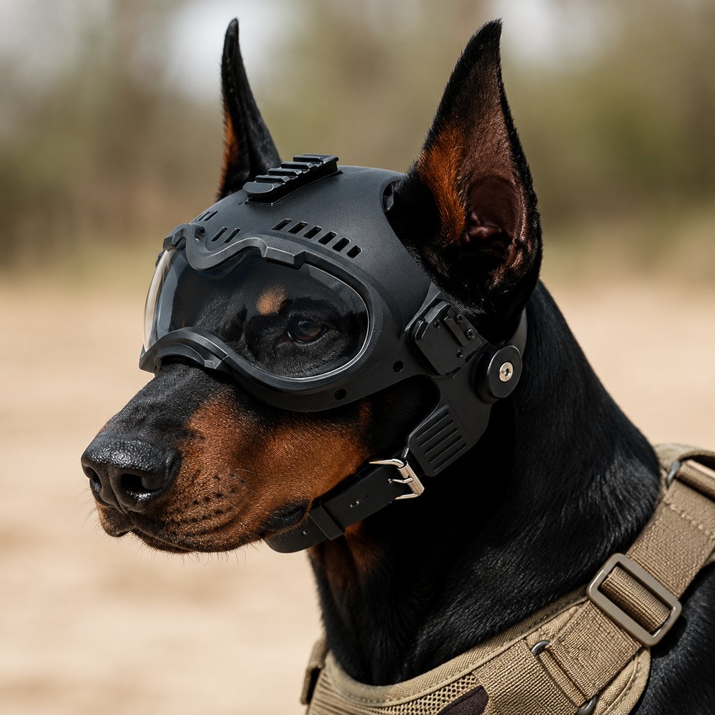 K9 Tactical-Style Dog Helmet with Goggles for Hiking & Outdoor Training - Helps Shield Eyes from Wind, Dust & Trail Debris