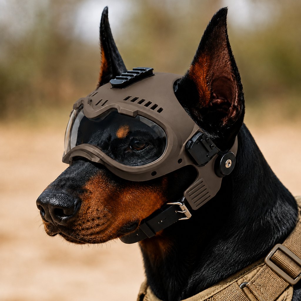 K9 Tactical-Style Dog Helmet with Goggles for Hiking & Outdoor Training - Helps Shield Eyes from Wind, Dust & Trail Debris