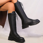 Lace Up Platform Knee High Combat Boots