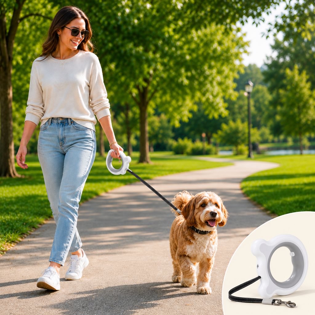 Retractable Dog Leash for Night Walks & Daily Walks - Optional LED Light, 16ft Reflective Tape & One-Touch Brake for Better Visibility and Control
