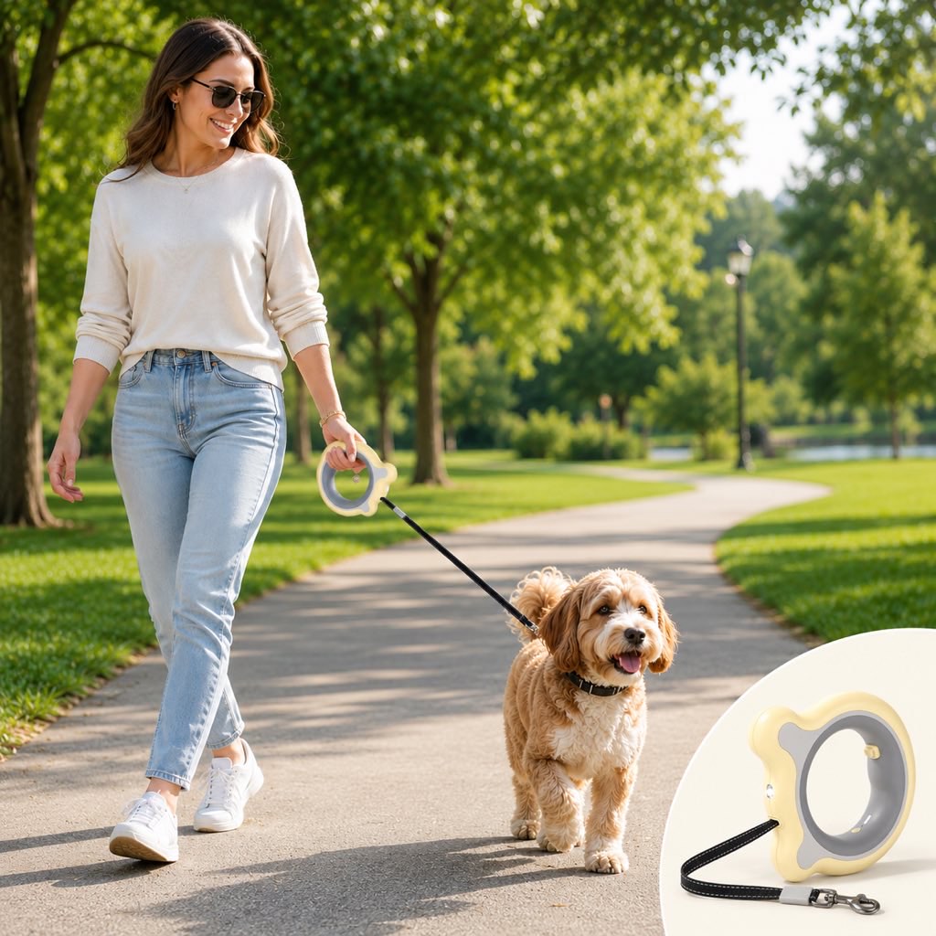 Retractable Dog Leash for Night Walks & Daily Walks - Optional LED Light, 16ft Reflective Tape & One-Touch Brake for Better Visibility and Control