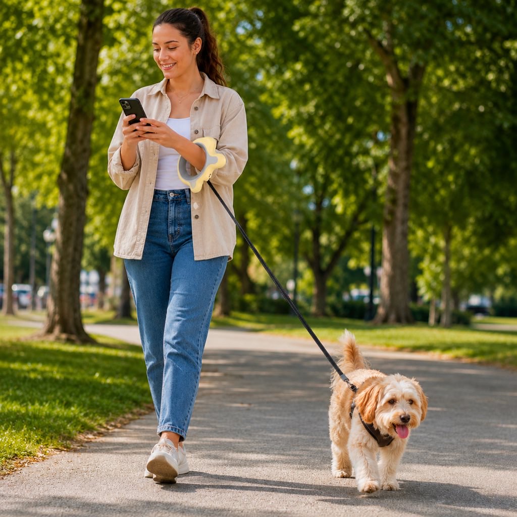 Retractable Dog Leash for Night Walks & Daily Walks - Optional LED Light, 16ft Reflective Tape & One-Touch Brake for Better Visibility and Control