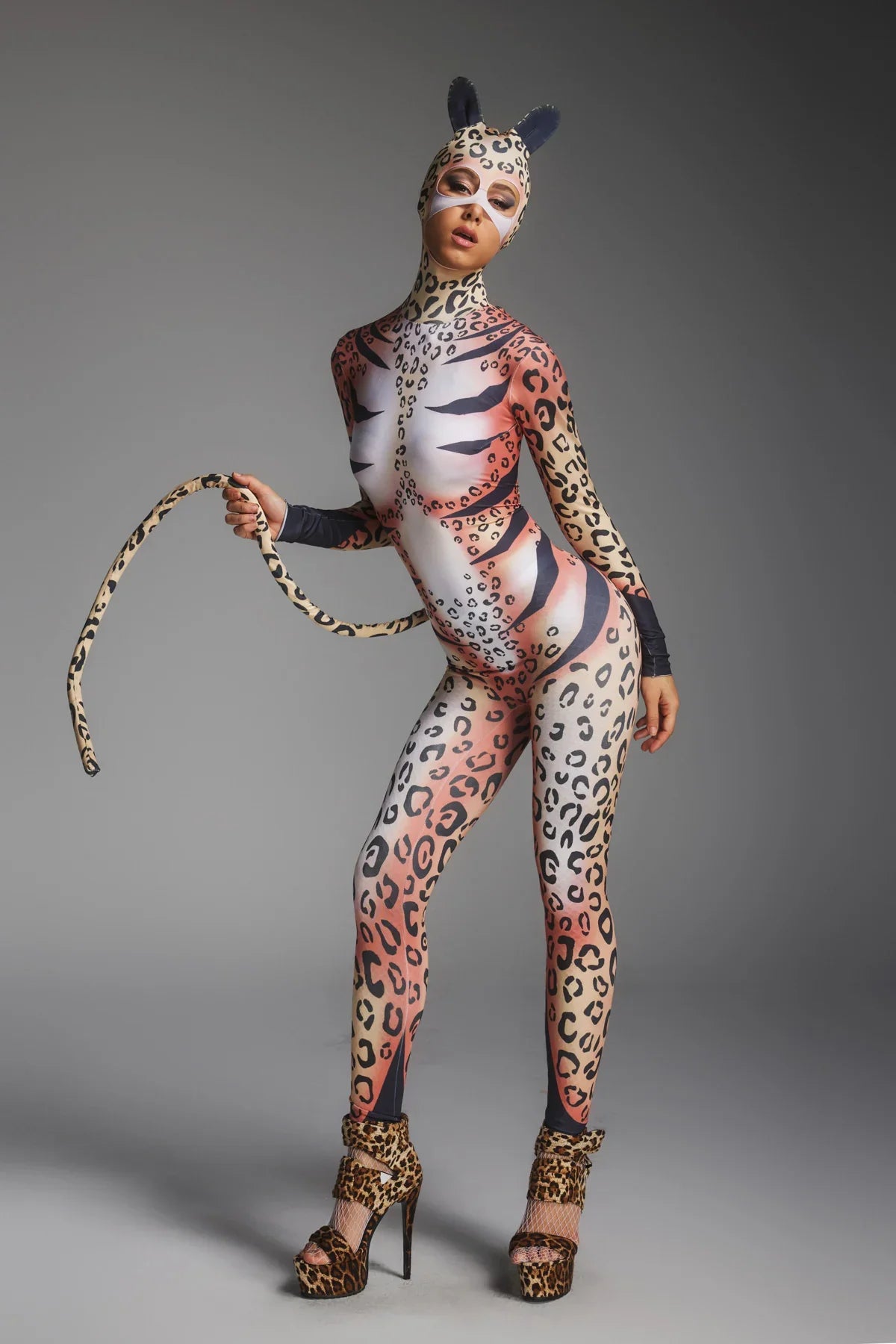 Leopard Print Jumpsuit with Face Mask