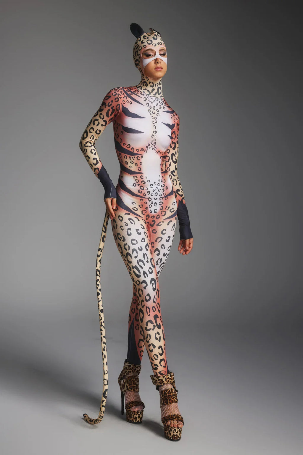 Leopard Print Jumpsuit with Face Mask