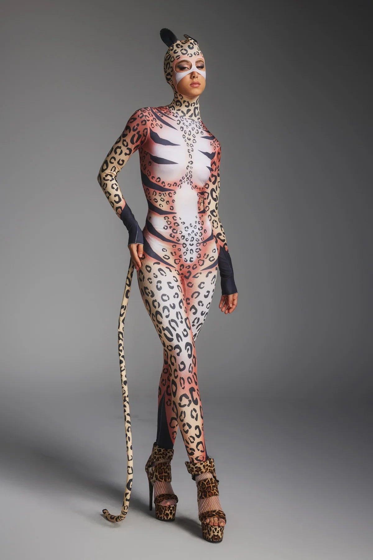 Leopard Print Jumpsuit with Face Mask
