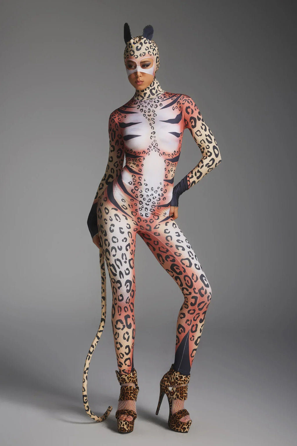 Leopard Print Jumpsuit with Face Mask