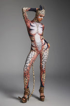Leopard Print Jumpsuit with Face Mask