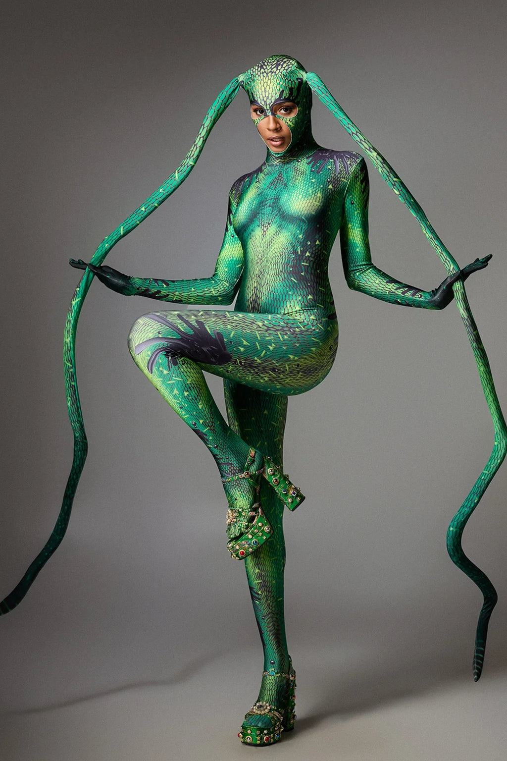Lizard Print Jumpsuit with Headpiece