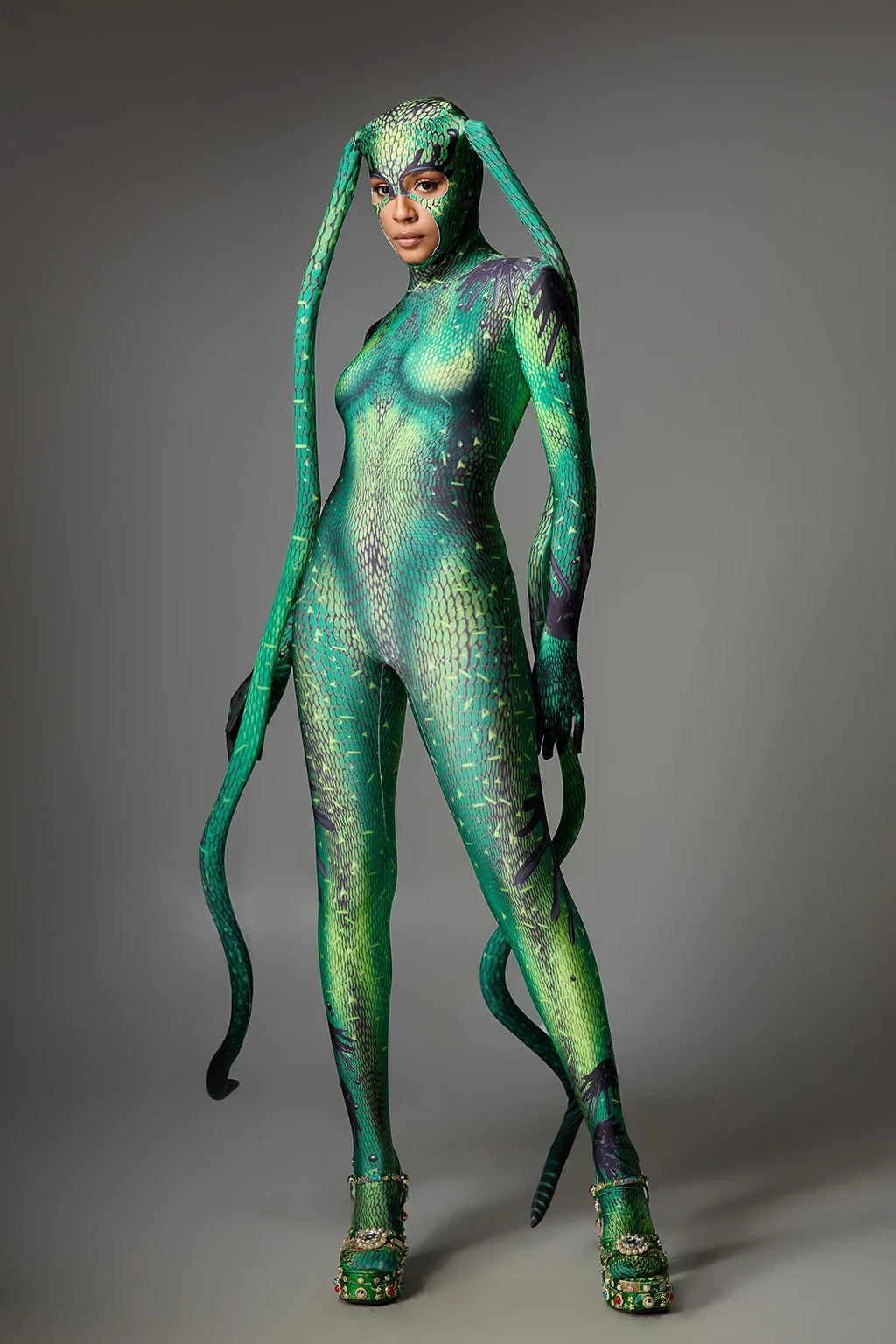 Lizard Print Jumpsuit with Headpiece