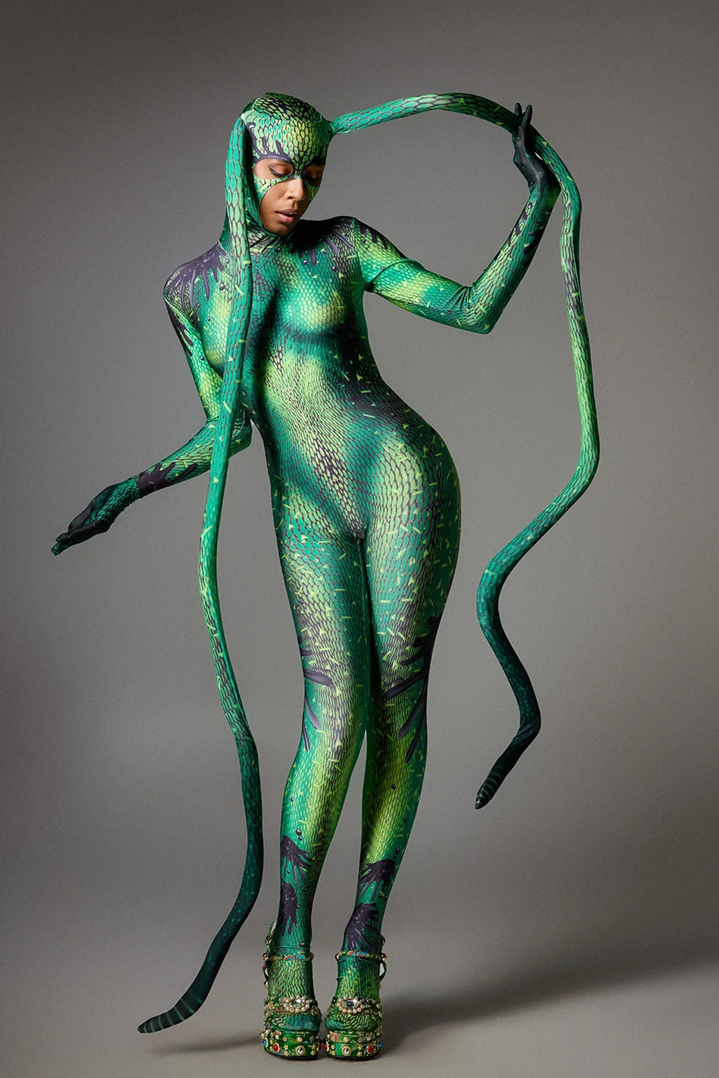 Lizard Print Jumpsuit with Headpiece