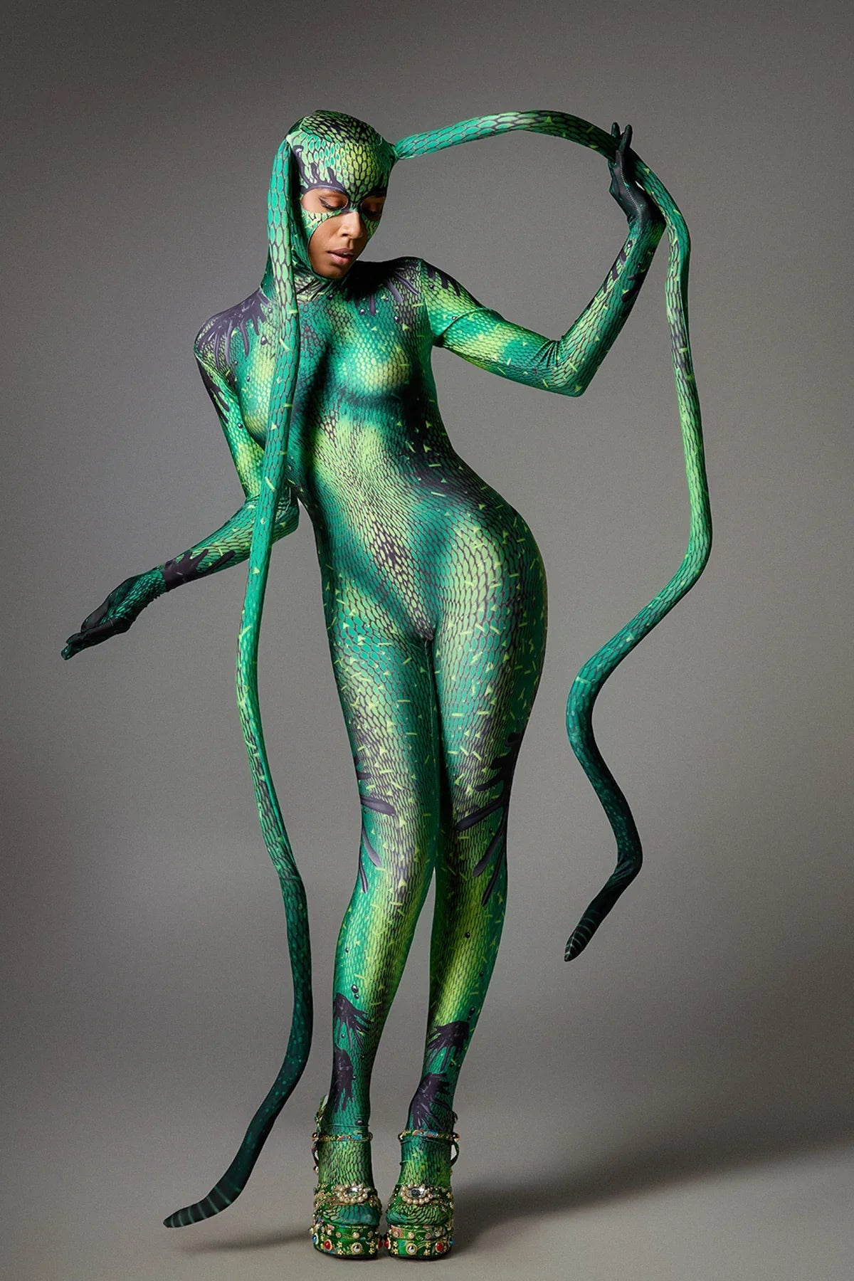 Lizard Print Jumpsuit with Headpiece