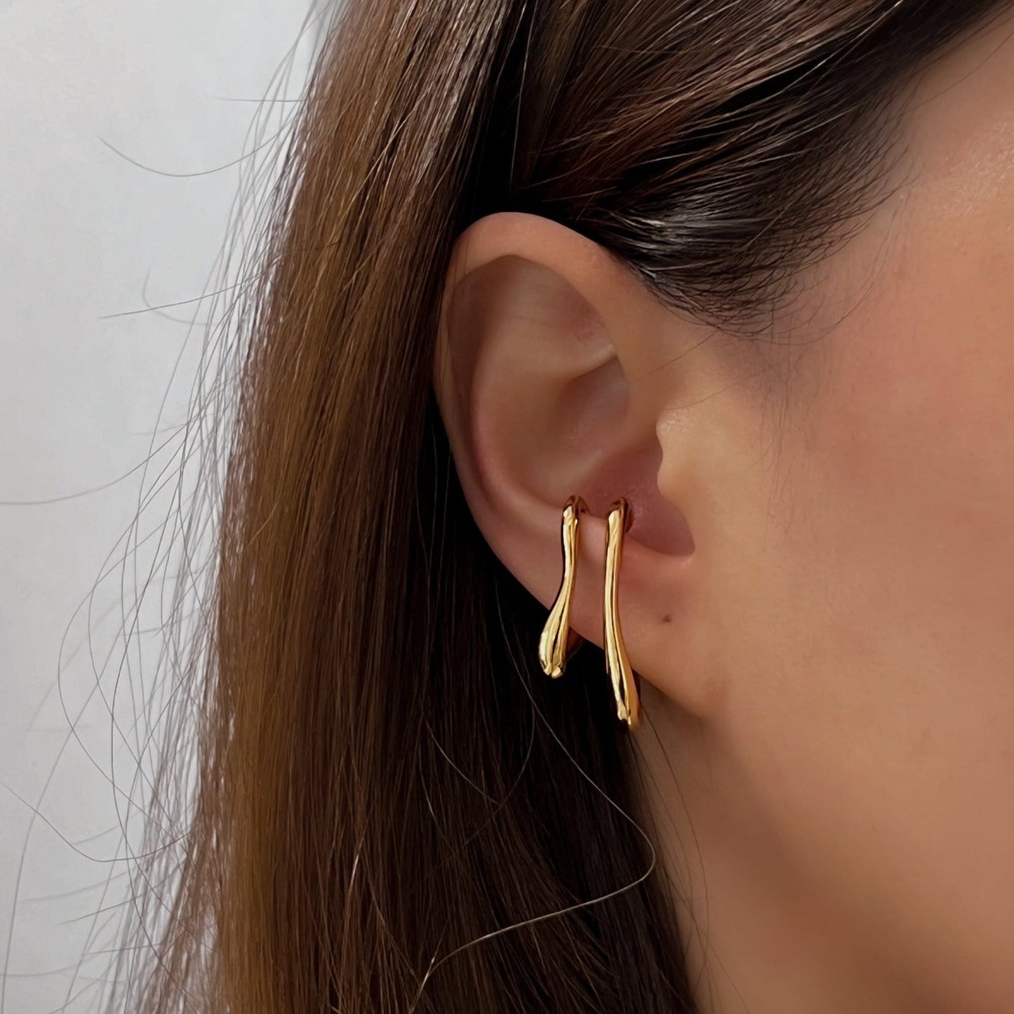 Sculptural Gold Ear Lobe Cuff Earrings