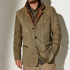 Men's Vintage Suede-Look Jacket, Layered Collar, Button Front