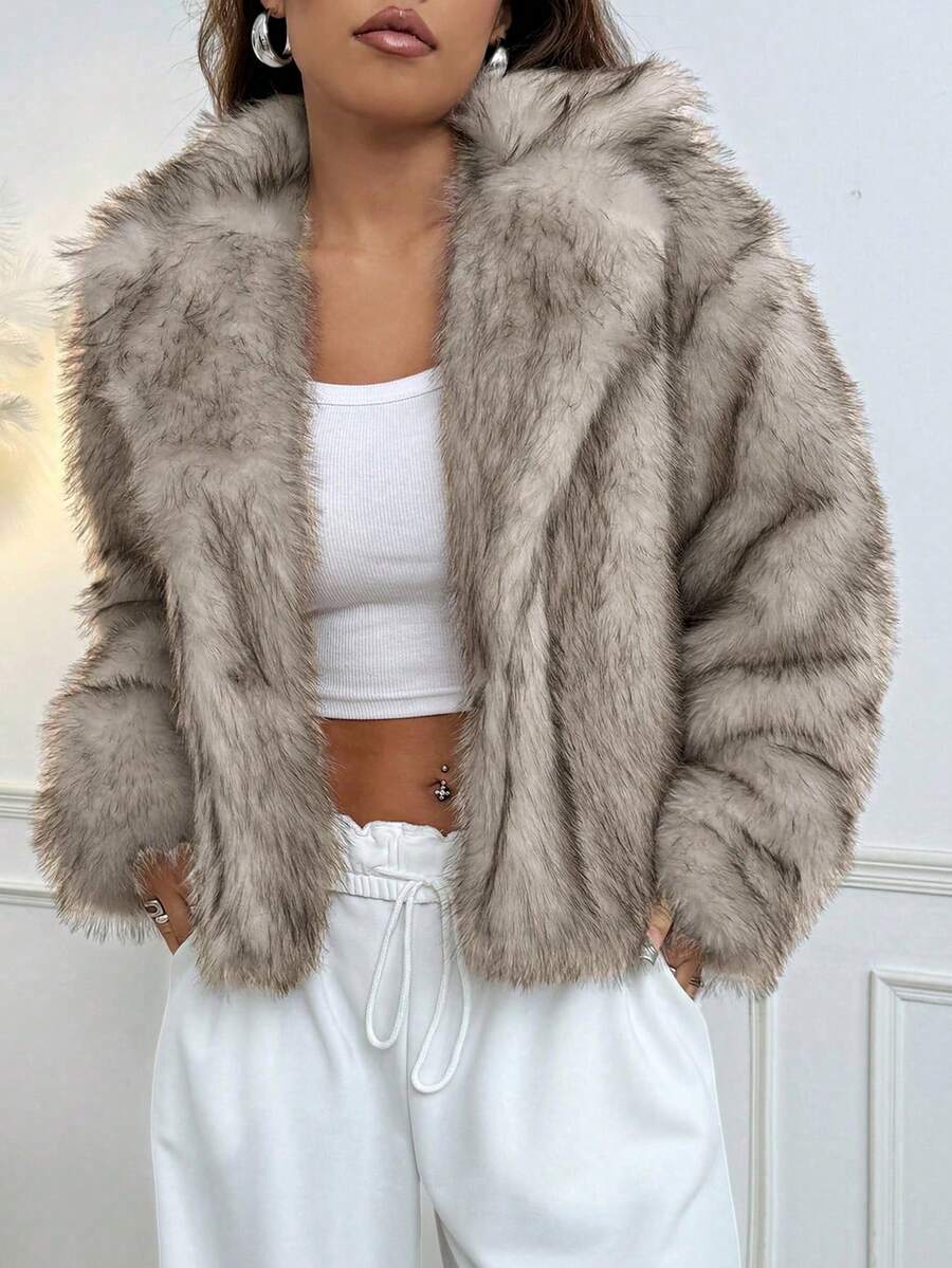 Marled Plush Cropped Jacket with Wide Collar