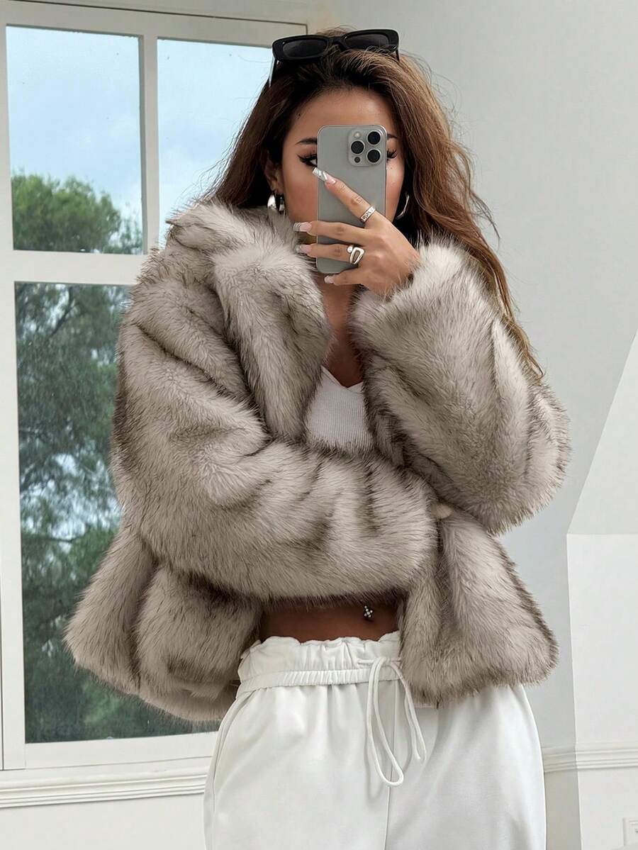 Marled Plush Cropped Jacket with Wide Collar