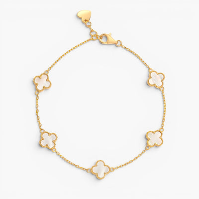 Gold Mother of Pearl Clover Charm Bracelet