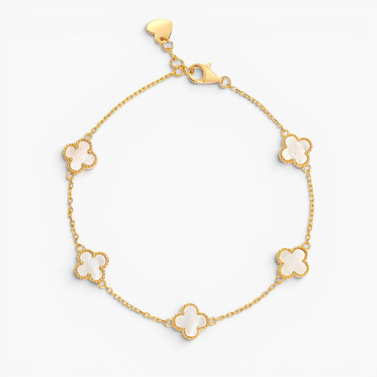 Gold Mother of Pearl Clover Charm Bracelet