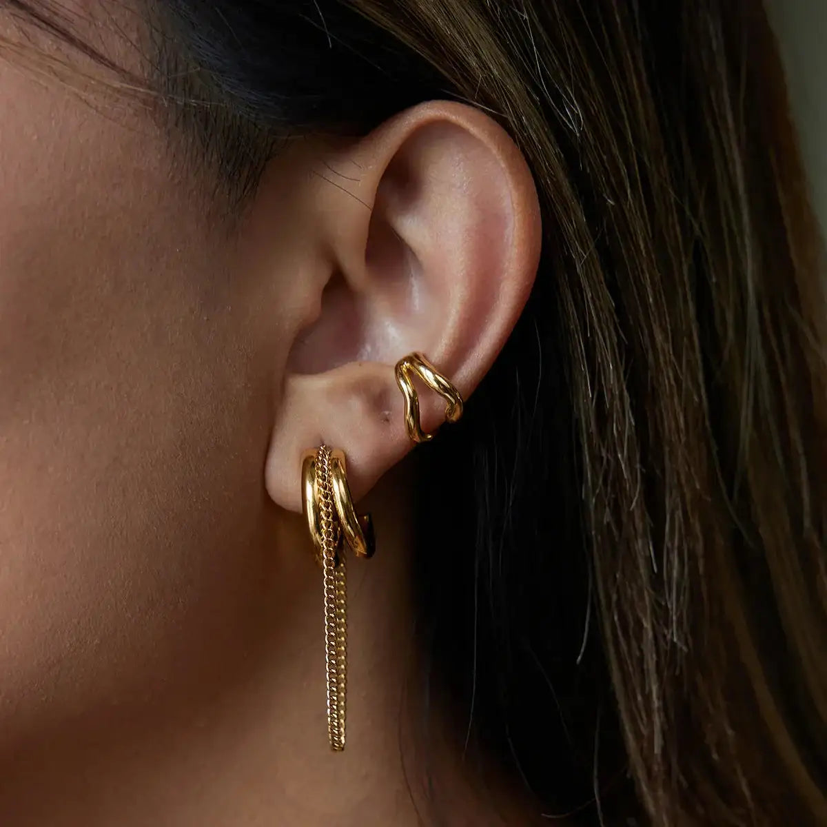 Gold Link Chain Hoop Earrings